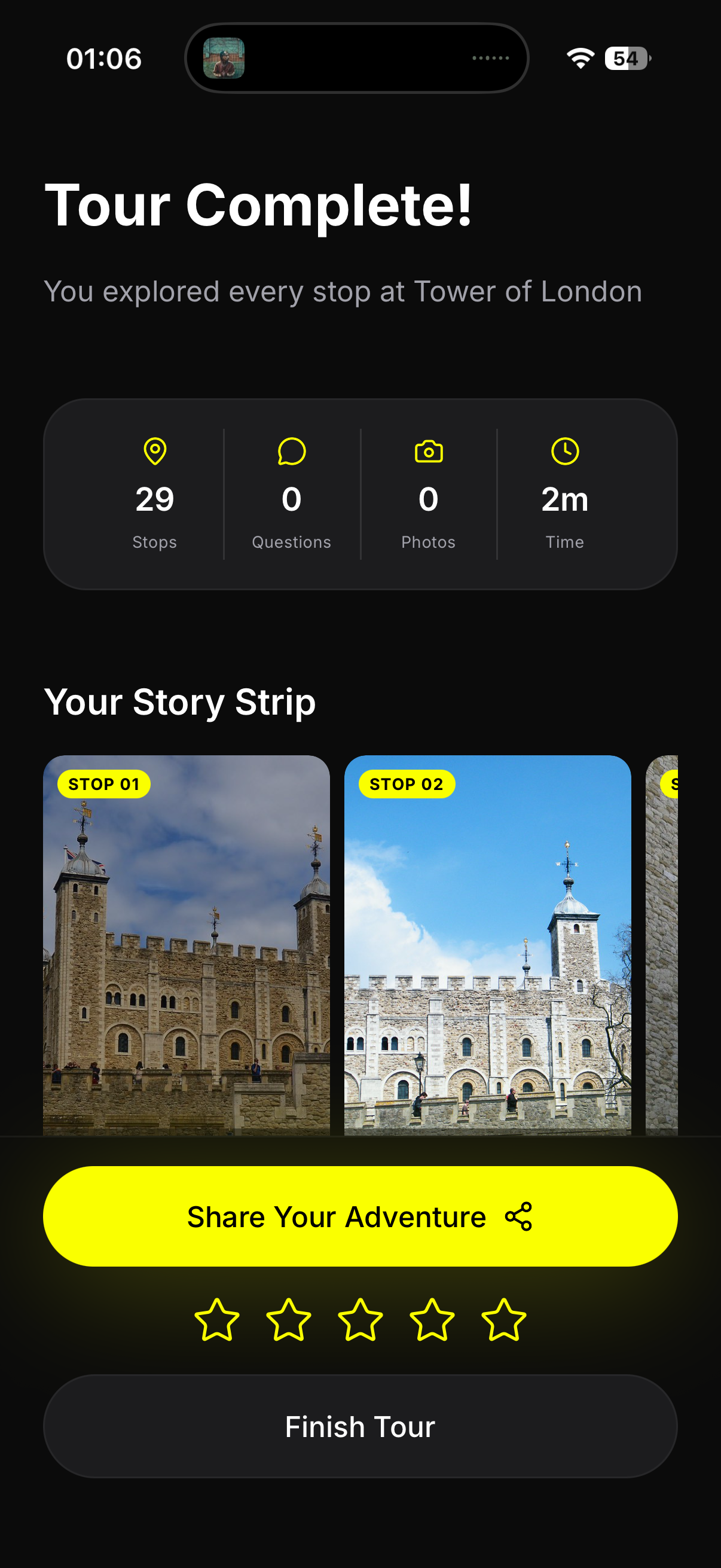 TEVEL tour complete screen